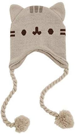Pusheen Cat Face Ears Beanie - Pusheen the Cat Beanie Hat - Grey with Tassels
