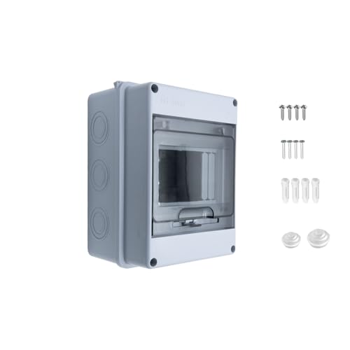 WEAXIO Distribution Protection Box IP65 Waterproof, 5 Way Circuit Breaker Box with Din Rail, ABS Plastic Transparent Cover Electrical Breaker Box Enclosure for Indoor Outdoor Wall Mount