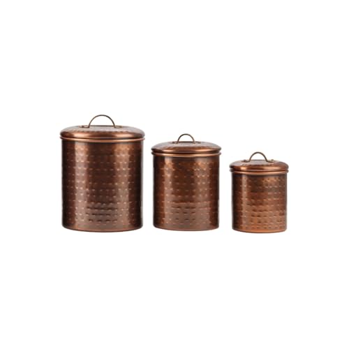 Image of Antique Copper Plated Kitchen Storage Canister Set - Large, Medium & Small (1.9L, 1.4L & 1L) Kitchen Container Set, Airtight Jars, Storage Boxes, Canisters Set for Kitchens (Set of 3)