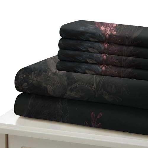 Housse de couette chien noir parure lit 140x200 microfibre