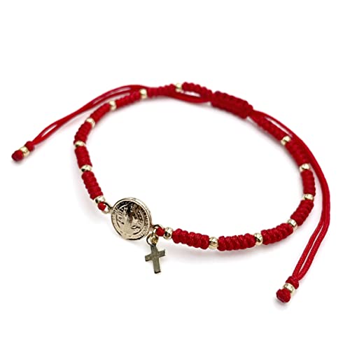 St Benedict Medal Adjustable Red String Pulsera San Benito2