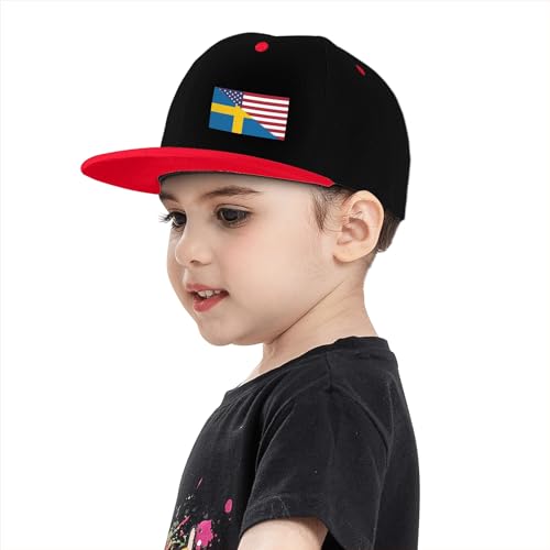 American Flag and Swedish Flag Children's Flat Brimmed Hip-hop Hat Flat Eave Sunscreen Duckbill Cap Headgear4