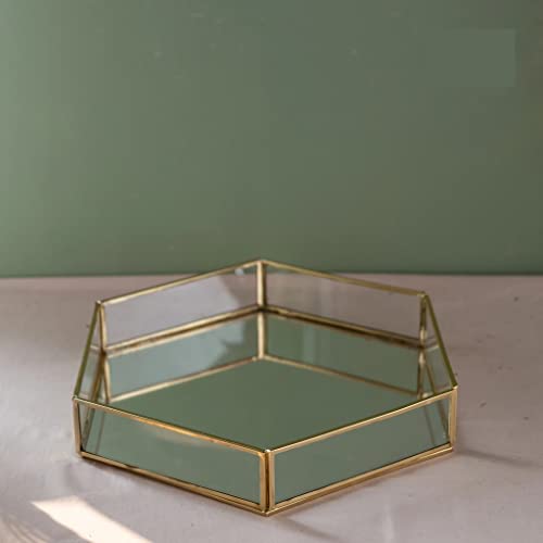 Image of Glass and Mirror Base Jewelry Tray, Mirror Base Vanity Tray, Home Table Decor, Makeup Organizer (Size - 10x8.5x1.5 inches)