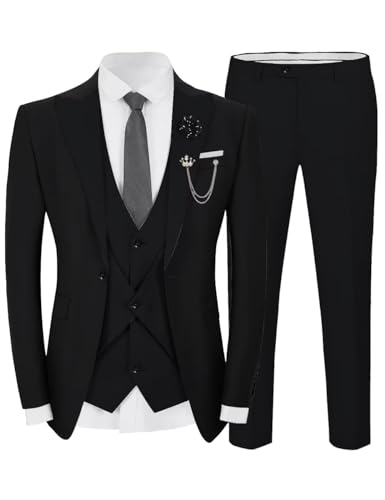 Men's Slim Fit Suit 3 Piece Classic One Button Formal Wedding Prom Suit Business Blazer Vest Pants