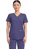 Cherokee Scrubs Top for Women Mock Wrap with 3 Pockets, Soft, 2-Way Stretch & Durable Fabric - WW610, M, Grape
