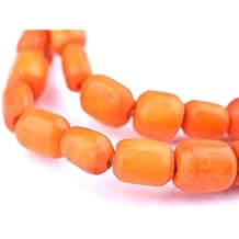 The Bead Chest Kenya Coral Bone Beads Small 9mm African Orange Cylinder Large Hole 26 Inch Strand Handmade