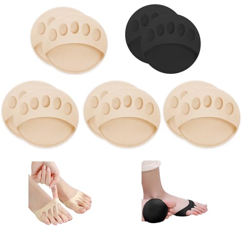 Image of SooGree Honeycomb Fabric Forefoot Pads, Invisible Metatarsal Socks Pads,Reusable Forefoot Pads Ball of Foot Cushions for Relieving Foot Fatigue (4 Pairs Beige+1 Pairs Black)