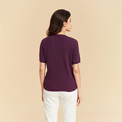 Greenmount Women's Cashmere Merino Wool Crew Neck Jacquard T-Shirt Pullover Short Sleeve Tee Purple #TOP1