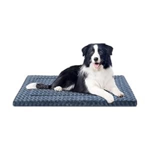Dog Bed Mat Washable Reversible Dog Crate Pad Soft Fluffy Pet Kennel Beds with Anti-Slip Bottom Dog Cat Sleeping Mattress for Medium Large Dogs, 35x22x1.5 Inch, Gray