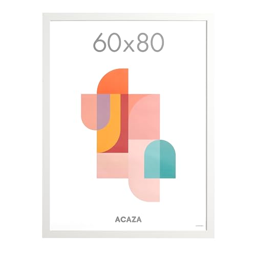 ACAZA Bilderrahmen 60x80 cm weiß XXL MDF Holz mit bruchsicherem Acrylglas Große Rahmen für Photos Poster und Puzzles Wandmontage Hoch- und Querformat