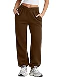 Herseas Women's V High Waist Sweats Pants Oversized Brown Jogger Pants Wide Leg Fleece Fall Lounge Pants with Pockets Small