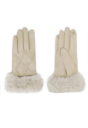 QUEEN HELENA Winterhandschuhe aus Wildleder mit weichem Fell, warm, elegant, für Damen G03-1, beige, Einheitsgröße