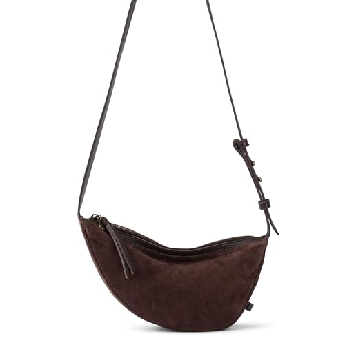 Image of The Sak Tess Leather Crescent Shoulder Bag - Premium Women's Handbag for Everyday & Travel - Adjustable Strap with Zipper Closure - Whiskey