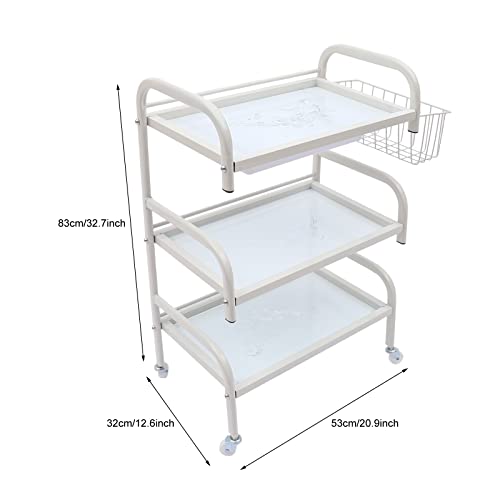 Metal Storage Rolling Cart, Be-Au-Ty Trolley Pedestal Stand Rolling Cart Wheel Stand Salon Instrutment Storage White Mobile Utility Cart With Tray #TOP5