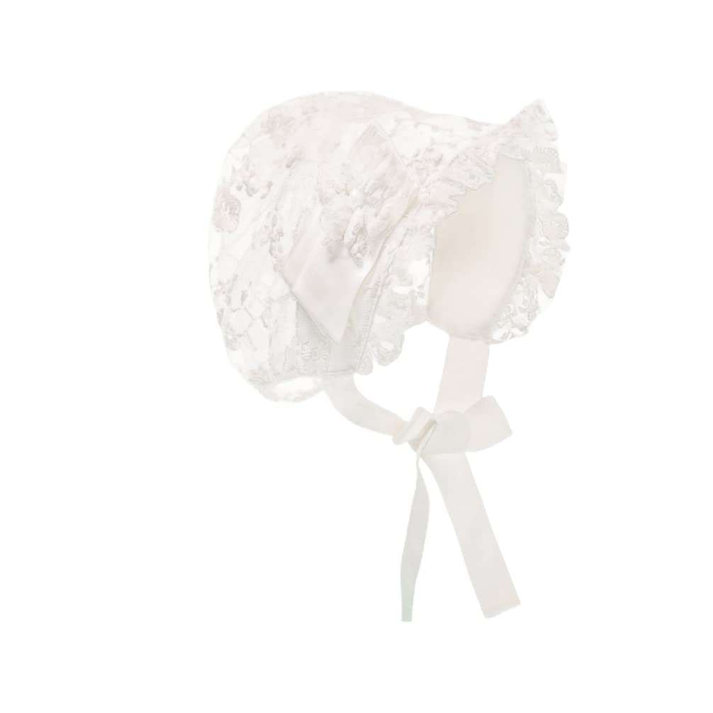 VALICLUD Baby Girls Bonnet Lace Hat Christening Bonnet Cap Beanie Toddlers Newborn Baby Girl Lace Silk Ribbon Sun Hat Brimmed Eyelet for Baby Infant Aged from 0-2 White for Babies