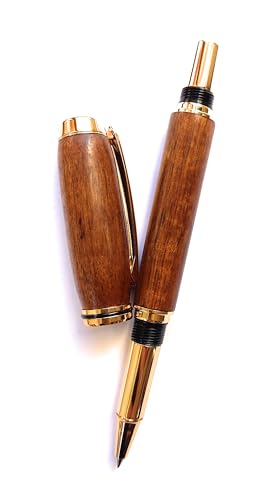 Stylo roller artisanal bois de santal fait main en France ecriture design unique dore