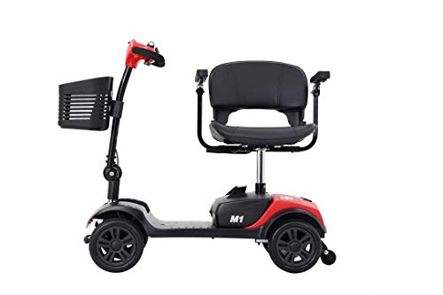 4 Wheels Collapsible Mobility Scooter, Electric Powered Compact Travel Wheelchair Device, 300W Motor And Basket Included For Adult, Elderly, Restaurant, Bank, Transportation, 265Lbs, Frosted Red #TOP1