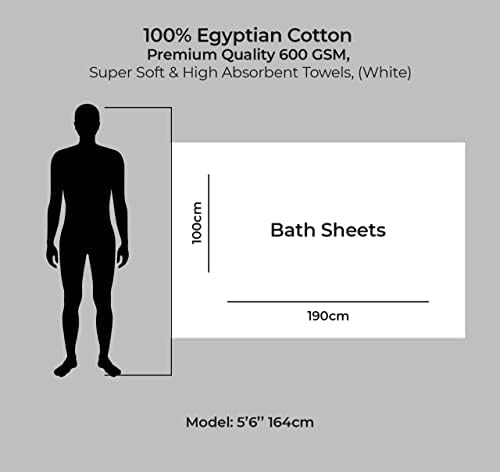 MistyMorning Bath Sheets (100x190 cm) Pack of 2, 100% Egyptian Cotton Premium Quality 600 GSM, Super Soft & High Absorbent Towels (2, Bath Sheet)