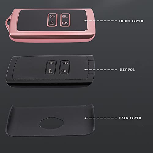 TPU Cover Shell for Renault 4 Buttons Car Key Fob,Keyless Smart Card Case Holder Fit to Clio/Megane/Kadjar/Captur/Dacia Duster,with Keychain - Pink - Image 3