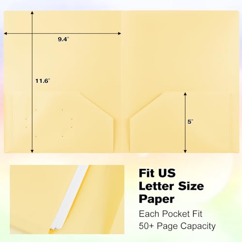 EEHZTSI 24-Pack Plastic Folders with Pockets,2-Pocket Pastel Folders Holds US Letter Size Paper for School/Office/Home, Yellow by EEHZTSI - Used condition - Image 5