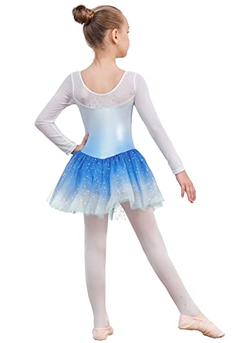 Long Sleeve Ballerina Dress Up For 9-10 Years Girls Snow Blue Mesh Tutu Princess Dress Kids Girls' Dance Clothing 9-10 Years #TOP1