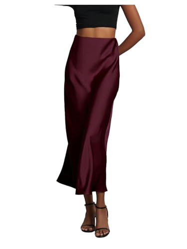 SHENHE Women's High Waisted Satin Maxi Skirt