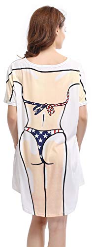 Bellady Women's Bikini Print Funny T Shirt,Short Sleeve Loose Swimwear Cover Up,Cute Baggy Fun Wear Dress,US Flag Bikini, Medium - Thumbnail 2