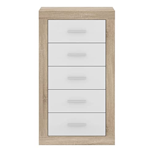Homely | Sinfonier-Cómoda de Dormitorio con 5 cajones Coimbra | Tablero de partículas melaminizado | Colores: Cambrian/Blanco, 60x39,6 Altura 106,3 cm | Diseño Moderno para Dormitorio