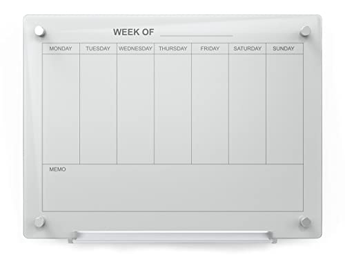 Audio-Visual Direct Magnetic White Weekly Calendar Dry- Erase Board Set -2' x 1.5' - Includes Magnets, Hardware & Marker Tray