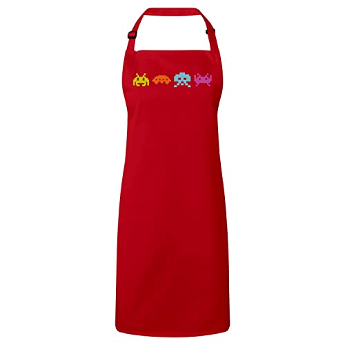 Tablier retro gaming rouge pixel invaders 8 bits vetement de cuisine pixel