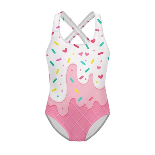 Image of Girls One Piece Swimsuits Summer Quick Dry Crewneck Beach Bathing Suit Cross Shoulder Strap Swimwear 5-14 Years