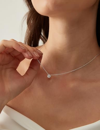 EAMTI 925 Sterling Silver Necklace for Women Cubic Zirconia Circle CZ Pendant Necklace Dainty Minimalist Jewelry Gifts for Women Extenders with Lobster Clasp Gifts for Women Anniversary Day — view 5