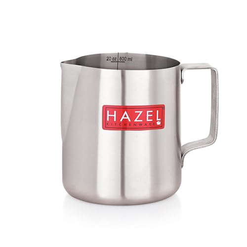 Image of HAZEL Stainless Steel Tea Coffee Milk Frothing Pitcher Serving Pot with Handle Spill Proof Pouring, 600 ML