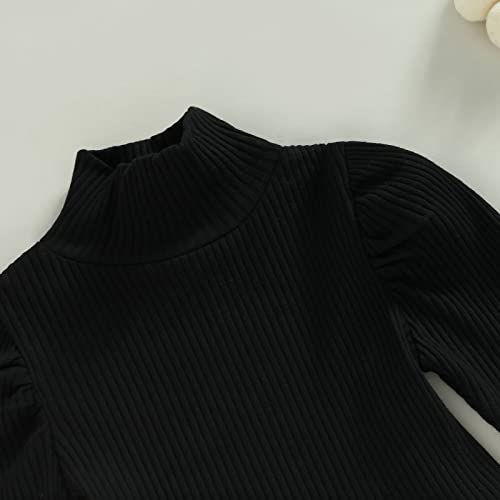 Toddler Baby Girl Fall Winter Skirt Set Turtleneck Ribbed Long Sleeve T-Shirt Top & Plaid Skirts Dress 2Pcs Outfits (J Black, 4-5 Years) #TOP3
