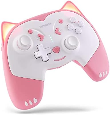 KINVOCA Wireless Controller for Nintendo Switch/Switch Lite, Cute Pro Controller with Turbo, Motion, Vibration, Wake-Up, Headphone Jack and Breathing Light - Pink