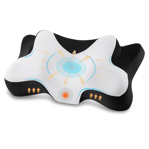 DONAMA Almohada Cervicales y Cuello, Almohada Ergonómica, Almohada Cervical para Daormir Boca Arriba, Boca Abajo y de Lado (Blanco Negro, 66x37x13 cm)