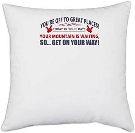 UDNAG White Polyester 'Your Mountain is Waiting..so get on Your Way | Dr. Seuss' Pillow Cover [16 Inch X 16 Inch]