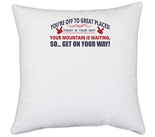 UDNAG White Polyester 'Your Mountain is Waiting..so get on Your Way | Dr. Seuss' Pillow Cover [16 Inch X 16 Inch]