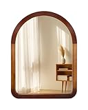 Arched Mirror 30 x 40 Inch,Brown Wood Rustic Bathroom Tempered Wall Mirror with Wood Frame,Round Corner Arch Farmhouse Wooden Vanity Mirror for Living Room,Entryway or Bedroom（Walnut Brown）