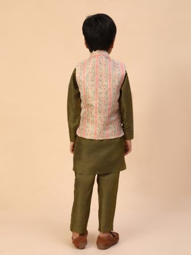Image of Pro-Ethic Style Developer Kids Kurta Set For Boys With Waist Coat, Ethnic Wear for Diwali, Eid, Raksha Bandhan, Jacquard, Floral Print (Pack of 1)