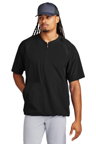 SPORT-TEK Unisex Repeat Half Zip Short Sleeve Jacket, Black, X