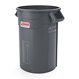 Suncast Commercial Products 32 Gallon Trash Can with Vented Channels, Ergonomic Handles, Rolled Upper Lip, Made in The USA, Gray