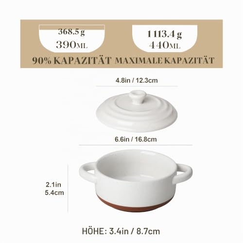 MALACASA 390 ml Auflaufform Klein aus Keramik, 4er Set mit Deckel & Griffen – Ansicht 2