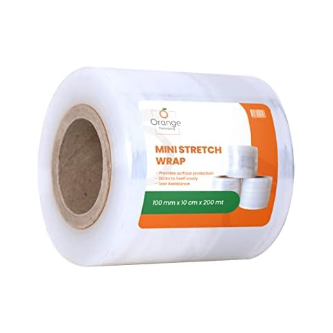Clear Heavy Duty Mini Stretch Shrink Wrap Rolls - 100mm 200 mt - 6 Rolls Self-Adhering Handy Pallet Wrap - Ideal for Industrial, Moving, Storage, Mini Shrink Plastic Wrap Cover