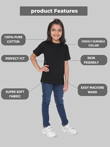 Image of Girl's Solid Regular Fit Half Sleeve 100% Pure Cotton T-Shirt
