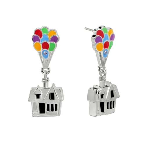 Boucles d'oreilles Disney Up en argent sterling durable avec finition maison de ballons