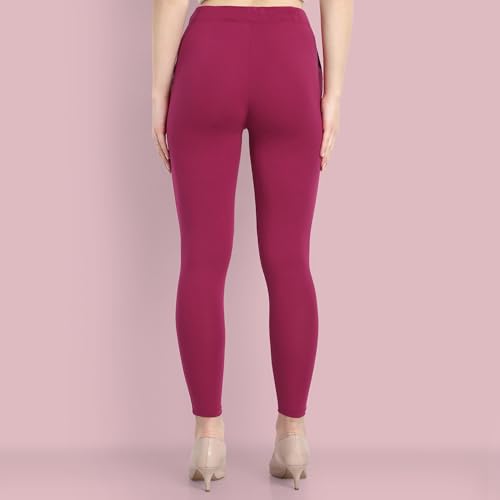 Image of ONE SKY Women Ankle Length Leggings | Premium Cotton Modal Spandex Blend | High Waist Stretchable & Bio-Washed Fabric | Colour-Lock | Ethnic Leggings for Women