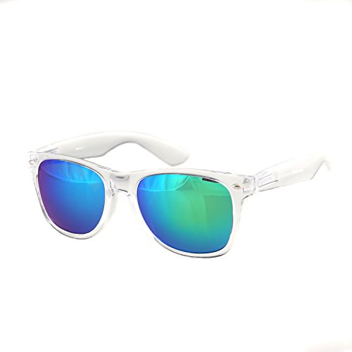 SHADERZ Sunglasses Classic Clear Frame Horn Rimmed Eyewear Classic Retro 80's (Green/Blue, 54)