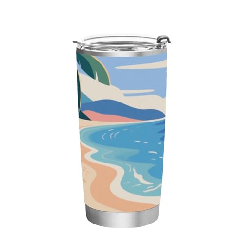 siphylline Summer Beach - Botella de agua de acero inoxidable con tapa, taza de café aislada para camping, vaso moderno de 20 onzas
