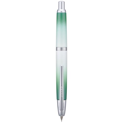 Image of Jinhao 10 Press Fountain Pen with Box, Gradient Grass Green Retractable Extra Fine Nib with Ink Converter Set (Silver Clip)
